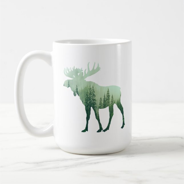 Caneca De Café Alce Veado E Floresta Natureza (Esquerda)