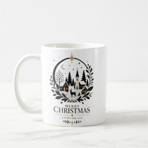 Caneca De Café Aldeia de corte de papel preto e dourado