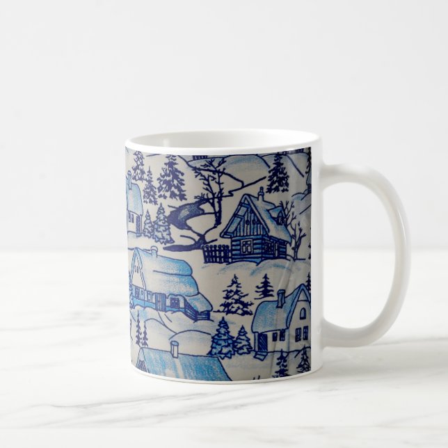 Caneca De Café Aldeia de Natal Azul Vintage (Direita)