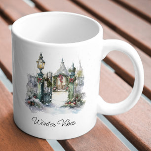 Caneca De Café Aldeia de Natal de inverno com Neve Vermelha Verde