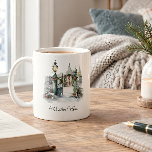 Caneca De Café Aldeia de Natal de inverno com Neve Vermelha Verde