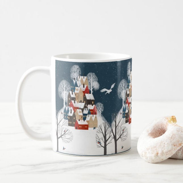 Caneca De Café Aldeia De Quaint Country Na Neve (Com Donut)