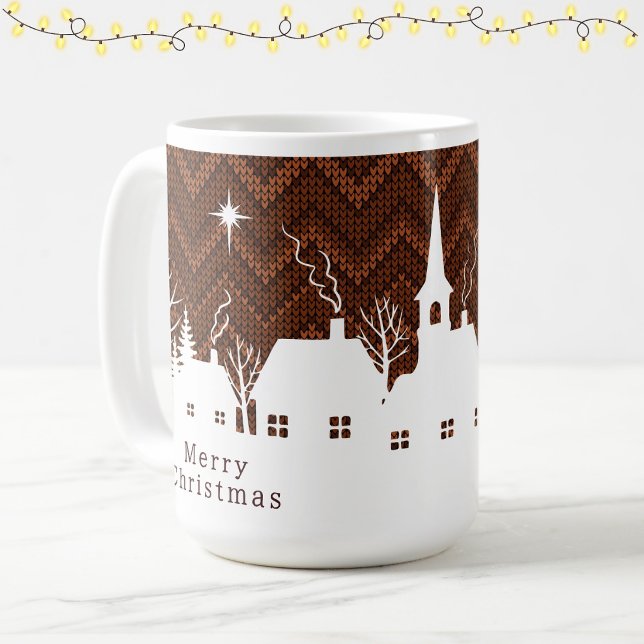 Caneca De Café Aldeia Natalícia Laranja Rústica com Padrão de Tri (Criador carregado)