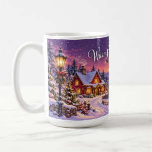 Caneca De Café Aldeia Natalícia Nevada ao Pôr do Sol