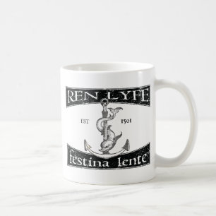 Caneca De Café Aldus Dolphin e Âncora Xilogravura, Festina Lente