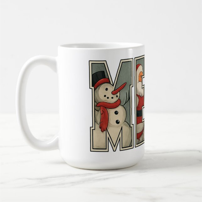 Caneca De Café ALEGRE – Arte com Letra de Personagem de Natal (Esquerda)