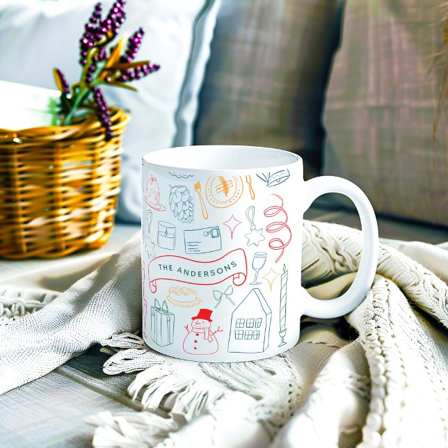 Caneca De Café Alegre Doodle de Natal Colorido e Divertido (Criador carregado)
