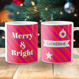Caneca De Café Alegre e Brilhante Listras de Bala Vermelhas e Ros