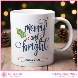 Caneca De Café Alegre e Brilhante Personalizado com Azevinho