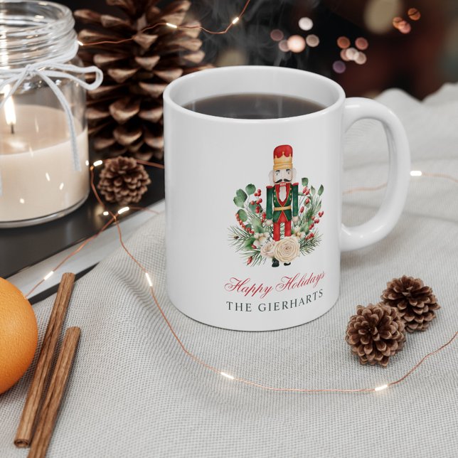 Caneca De Café Alegres Festas de Natal do Quebra-Nozes Moderno (Christmas Nutcracker Botanical Coffee Mug 11oz)