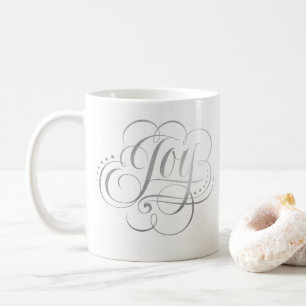 Caneca De Café Alegria ao mundo - caligrafia de prata do Natal