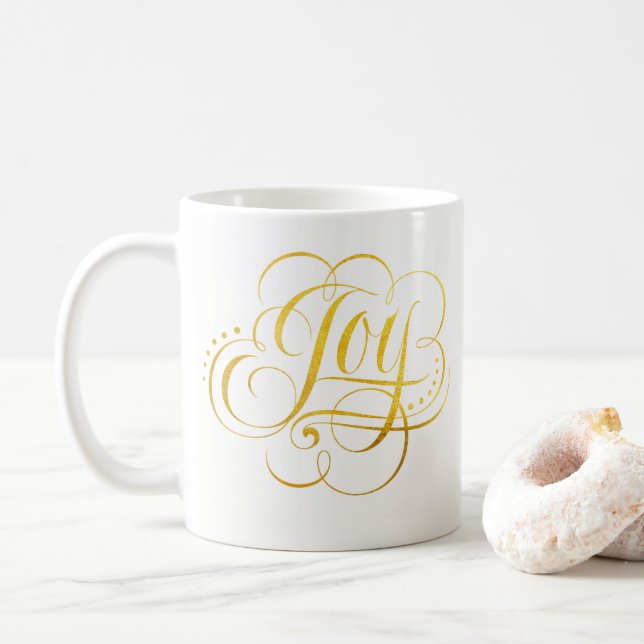 Caneca De Café Alegria ao Mundo - Dourada carta de Natal (Com Donut)