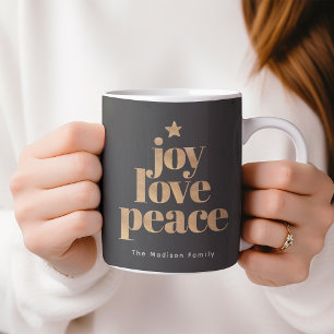 Caneca De Café Alegria Elegante, Amor, Dourado Natal