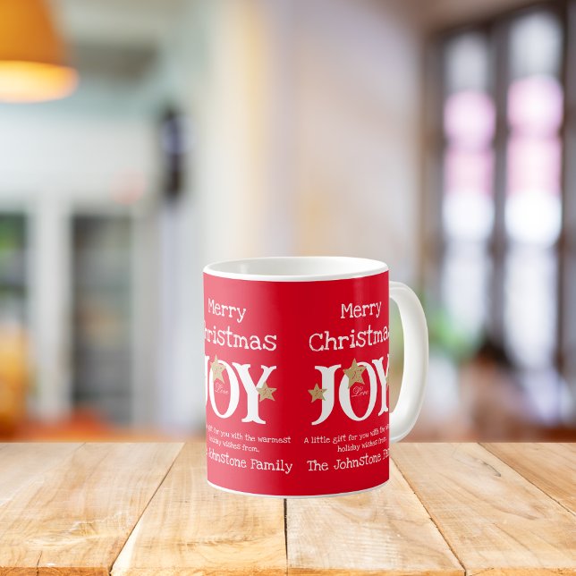 Caneca De Café Alegria Feliz Natal Um Pequeno Presente Para Você  (Give a little Joy this Christmas with this bright and cheerful mug with a warm holiday message.)