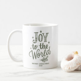 Caneca De Café Alegria para o Mundo Letreiro de Natal Verde Bege