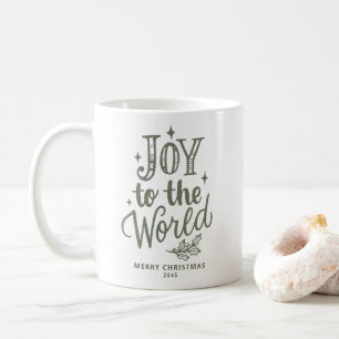 Caneca De Café Alegria para o Mundo Letreiro de Natal Verde Bege