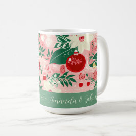 Caneca De Café Alegria Verde Rosa Amor Paz Floral Mug de Natal