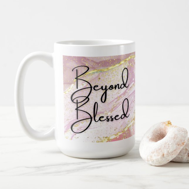 Caneca De Café Além da Bênção Dourada Marble 15oz Mug Rosa (Com Donut)