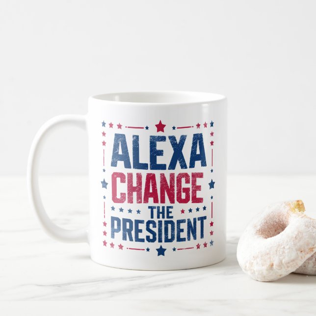 Caneca De Café Alexa Muda O Presidente Engraçado Político (Com Donut)