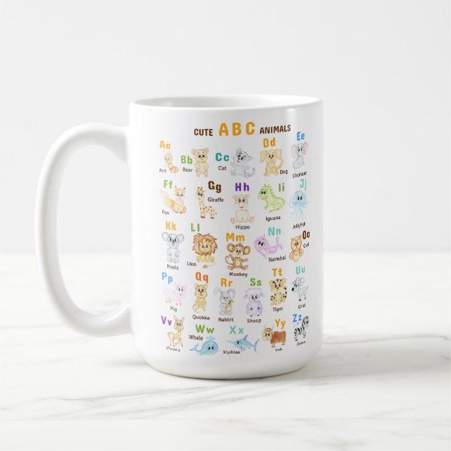 Caneca De Café Alfabeto Animal ABC Animais fofos  (Esquerda)