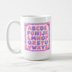 Caneca de Café Alfabeto Balão Rosa e Roxo