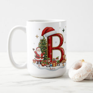 Caneca De Café Alfabeto de Natal Inicial B com Elfos do Papai Noe
