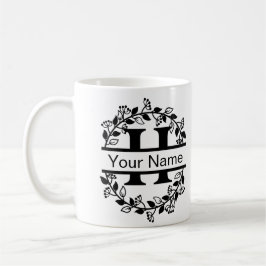 Caneca De Café Alfabeto Floral com Monograma Personalizado de Nom