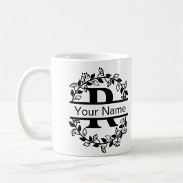 Caneca De Café Alfabeto Floral com Monograma Personalizado de Nom