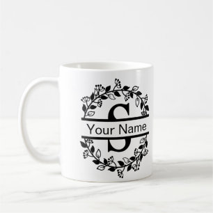Caneca De Café Alfabeto Floral com Monograma Personalizado de Nom