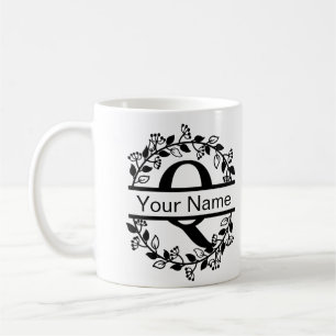 Caneca De Café Alfabeto Floral com Monograma Personalizado de Nom