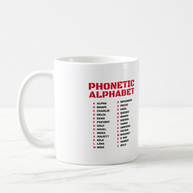 Caneca De Café Alfabeto Fonético Canadense (Esquerda)