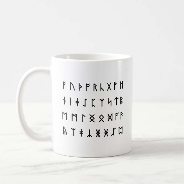 Caneca De Café Alfabeto Rúnico [Futhorc] (Esquerda)