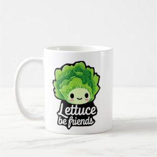 Caneca De Café Alface Kawaii Fofa – “Alface, Sejamos Amigos”