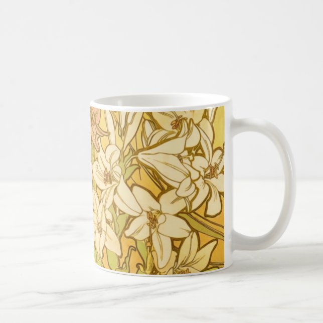Caneca De Café Alfonse Mucha Art Nouveau Lily Flores (Direita)