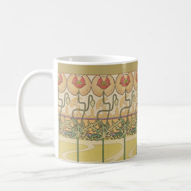 Caneca De Café Alfonse Mucha Poppies Art Nouveau Floral Wallpaper (Esquerda)