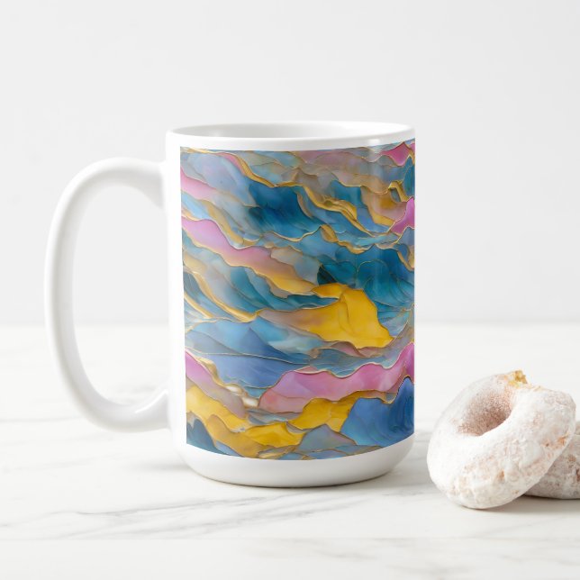 Caneca De Café "Algeciras" Ondas de Areia Azul Rosa (Com Donut)