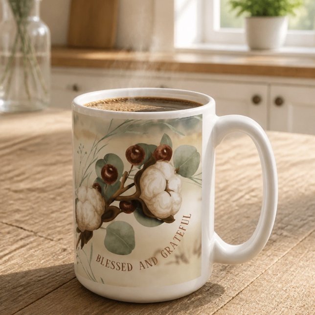 Caneca De Café Algodão Bendito e Grato (Criador carregado)