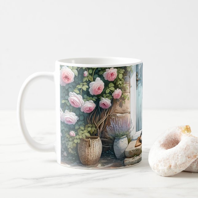 Caneca De Café Algodão Floral com Calico Cat (Com Donut)