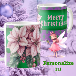 Caneca De Café Algodão Rosa e Púrpura Natal Personalizado