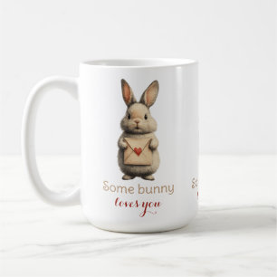 Caneca De Café Algum Coelhinho Ama Você com Carta de Amor