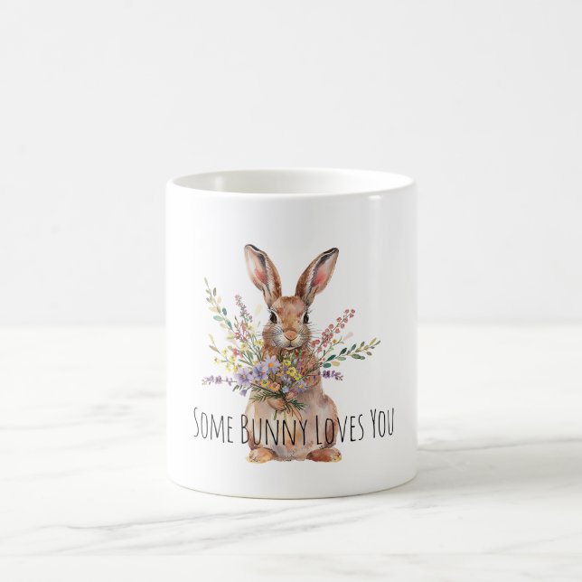 Caneca De Café Algum Coelhinho Ama Você Floral (Centro)