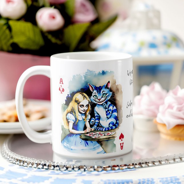 Caneca De Café Alice no País das Maravilhas, presentes de noivas (Alice in wonderland bridal tea party gifts personalized coffee mug Cheshire cat Alice playing cards )