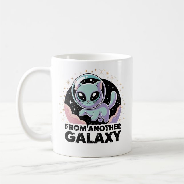 Caneca De Café Alien Cat Cosmic Design Space Kitty Sci-Fi Artwork (Esquerda)