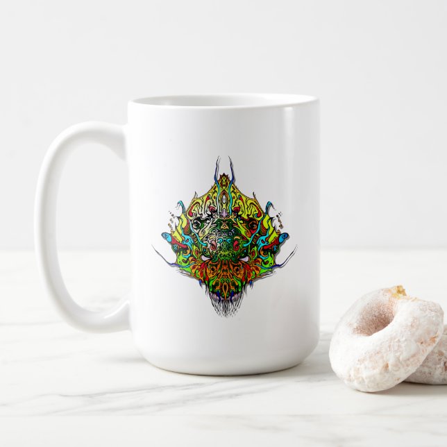 Caneca De Café Alien Head yellow tribal design (Com Donut)