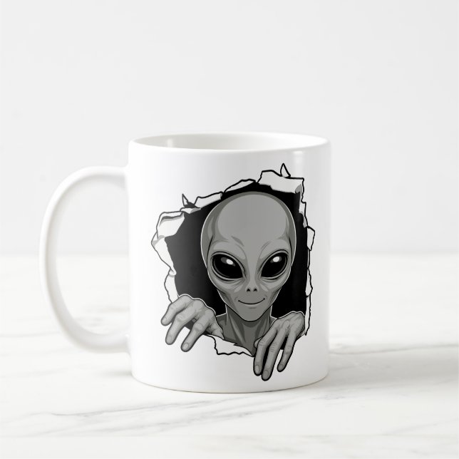 Caneca De Café Alienígena Atravessando a Parede (Esquerda)