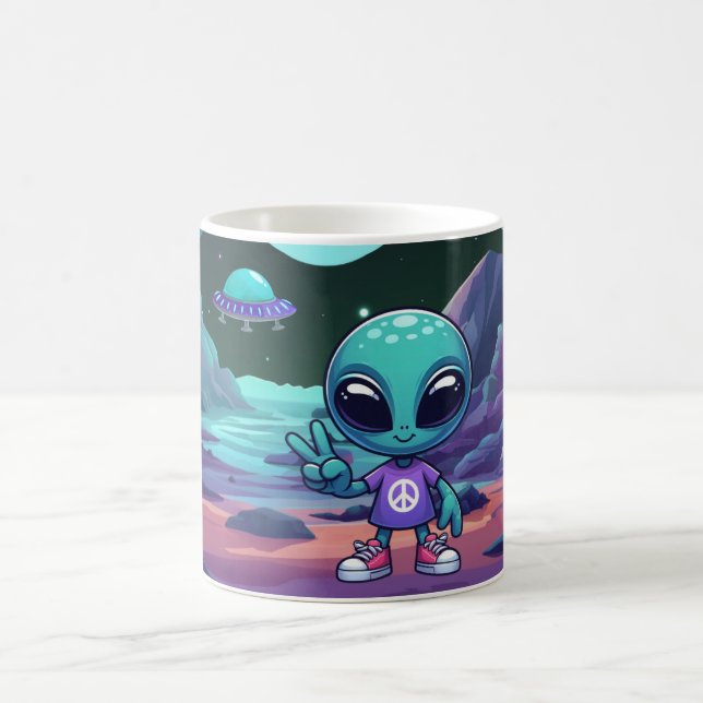 Caneca De Café Alienígena de paz e nave espacial (Centro)