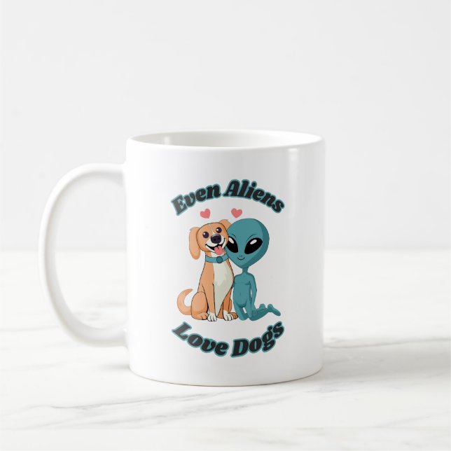 Caneca De Café Alienígena e Cachorro lindos. Até Aliens Adoram Ca (Esquerda)