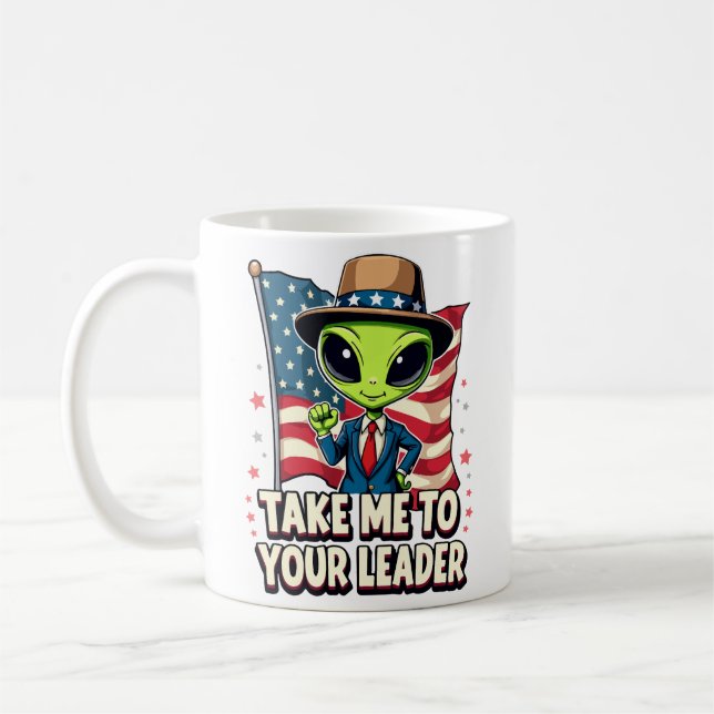 Caneca De Café Alienígena Engraçado Leve-me ao Seu Líder Patrióti (Esquerda)