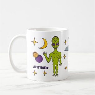 Caneca De Café Alienígena Espacial com Saucer Voador Personalizad