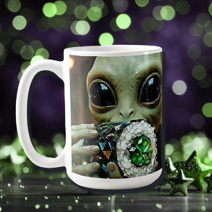 Caneca De Café Alienígena Extraterrestre e Comida Cristalina